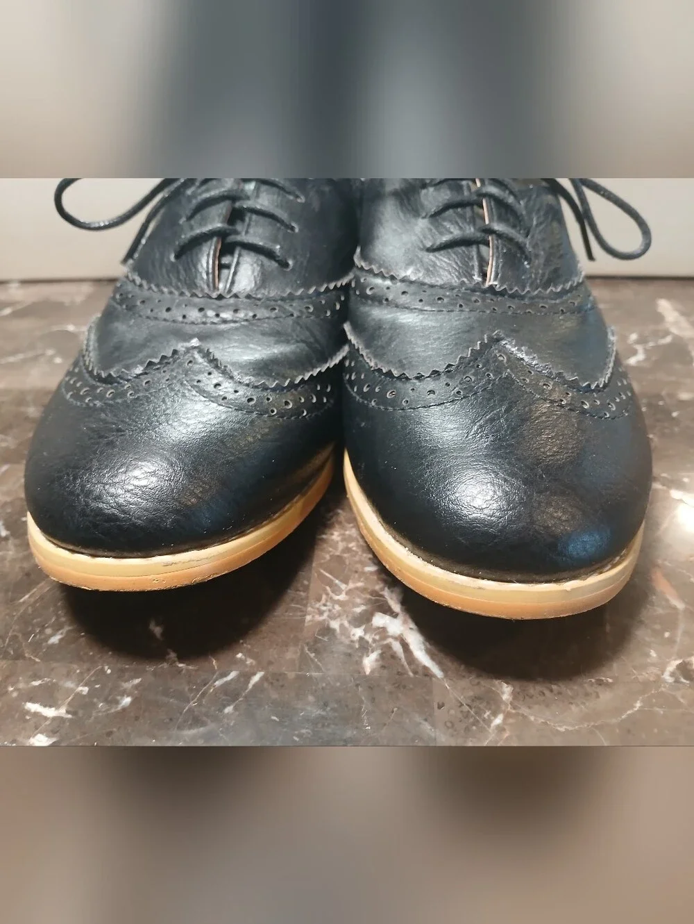 Black Leather Wingtip Lace-Up Oxfords